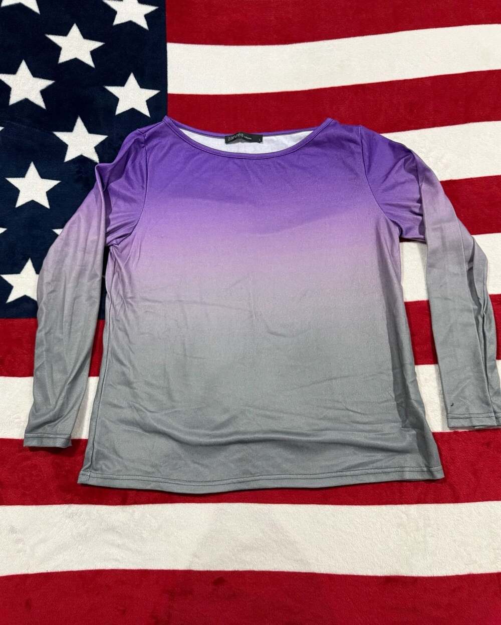 Zanzea Collection Purple to Grey Ombre Gradient Long Sleeve Scoop Neck Top